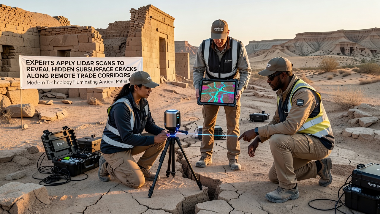 Processed LiDAR point cloud highlighting subsurface crack networks beneath a trade corridor